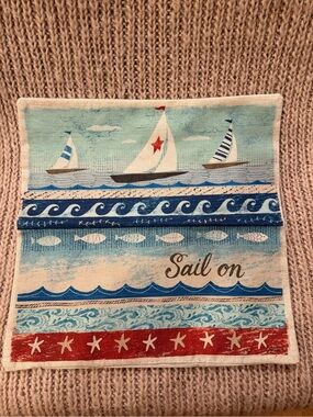 Sail On Nautical Decorative Fabric Panel - Blue, Red, White